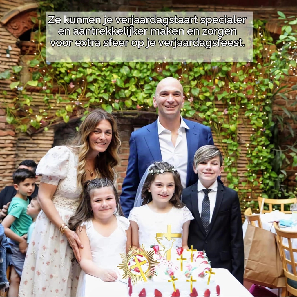 Decorazioni per torta a forma di colomba dorata, set da 9 pezzi, ideali per battesimo o comunione