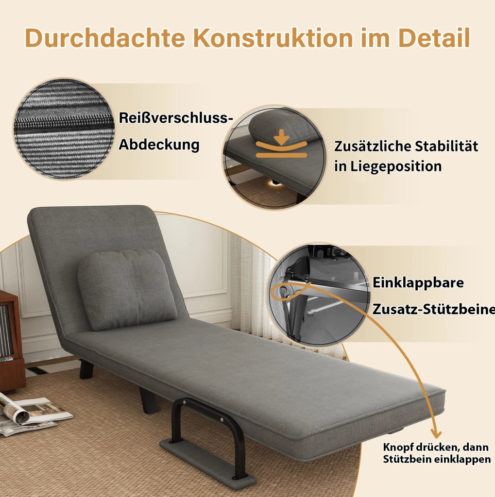 Poltrona relax trasformabile in chaise longue, grigio, 185 cm