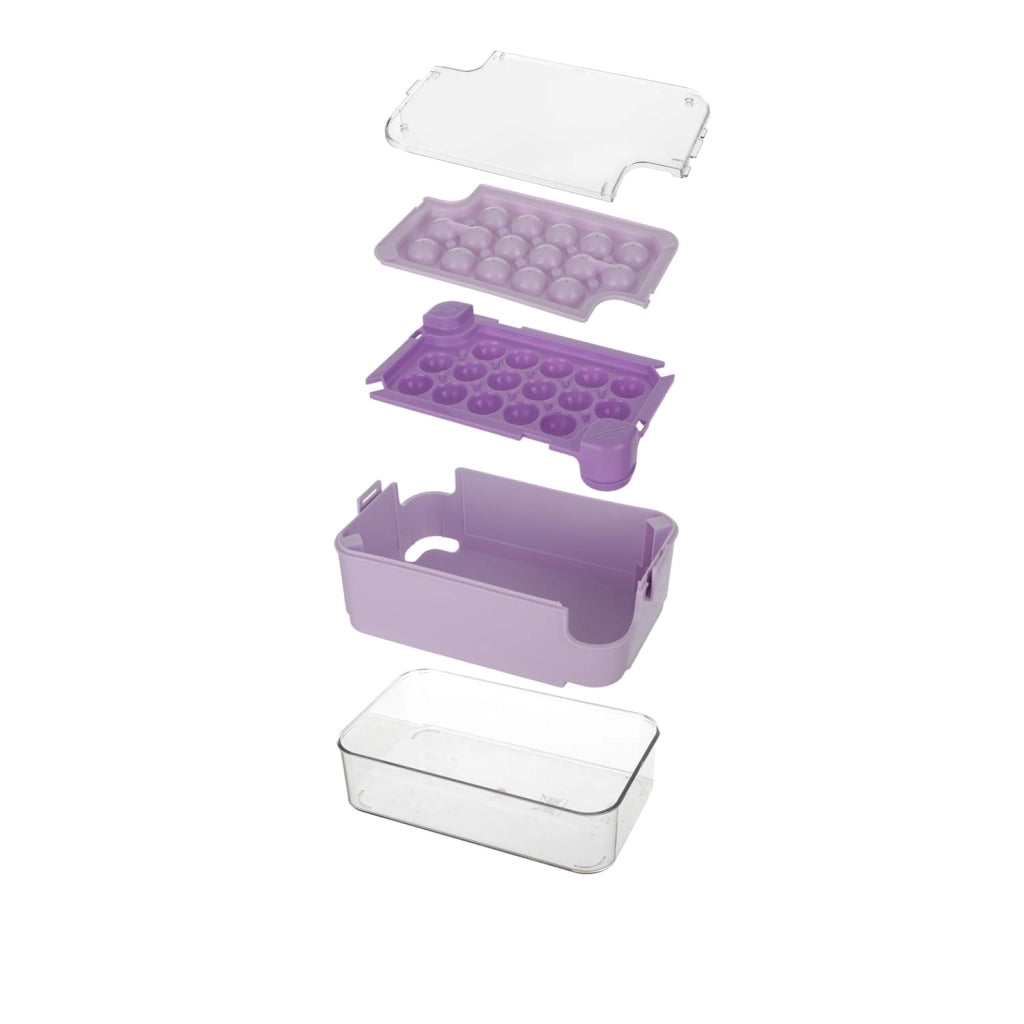 Stampo per cubetti di ghiaccio, forma a 16 sfere, contenitore viola, in polipropilene