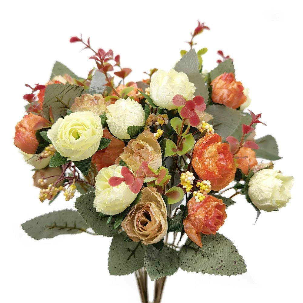 Fiori artificiali, 21 boccioli, arancioni, 2 pezzi, 7 steli