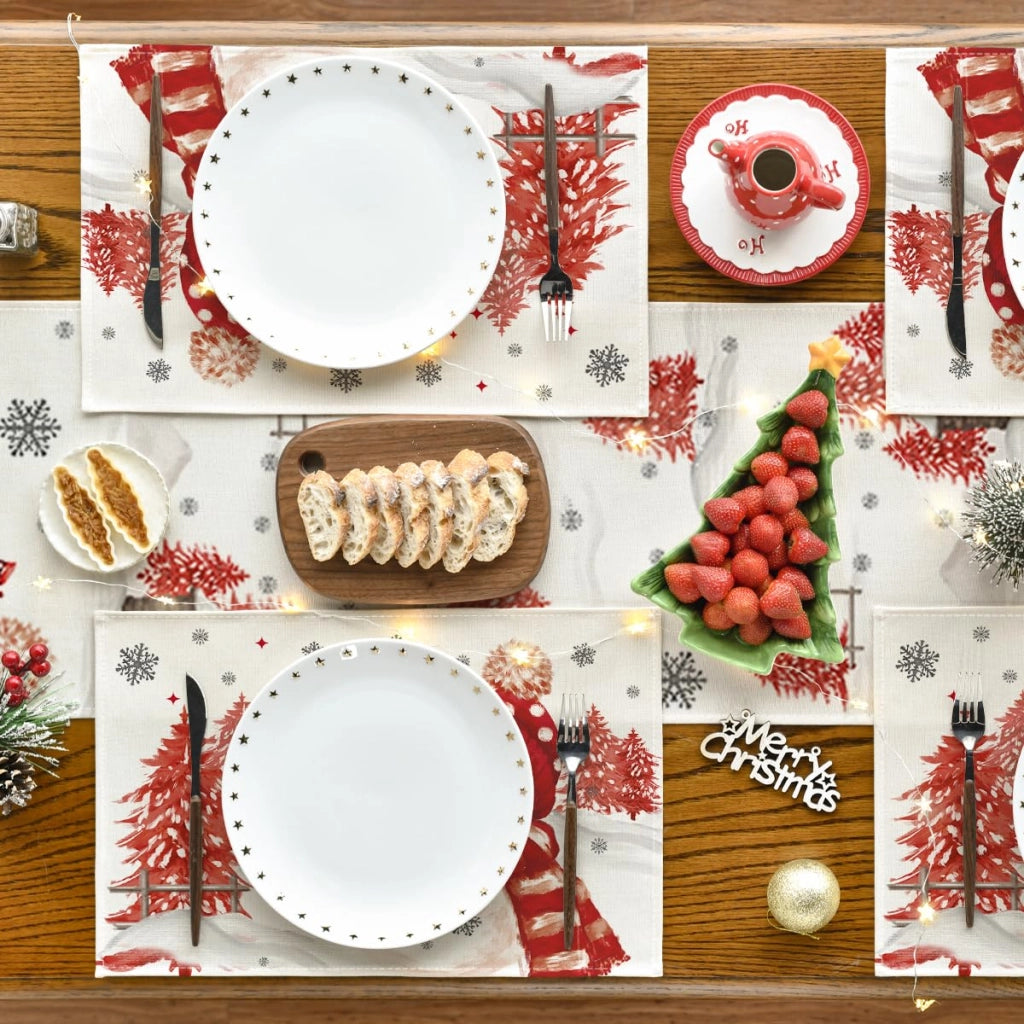 Set di 4 tovagliette a forma di pupazzo di neve, rosse, 30x45 cm, ideali per Natale