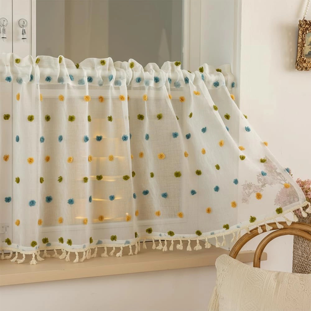 Tenda trasparente 140x45 cm, con frange, in stile rustico