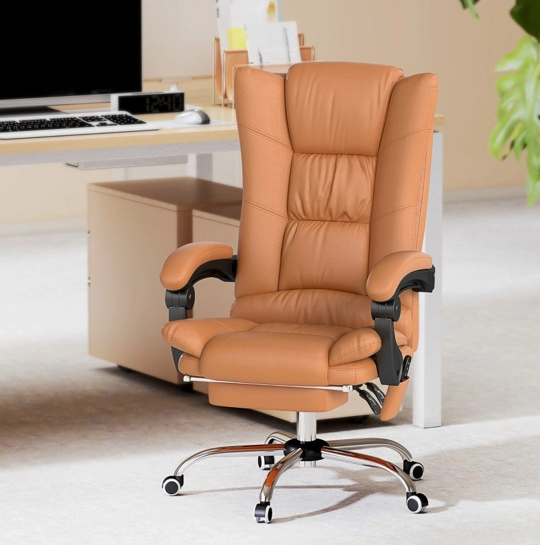 Sedia da ufficio ergonomica riscaldante e massaggiante marrone chiaro, altezza regolabile