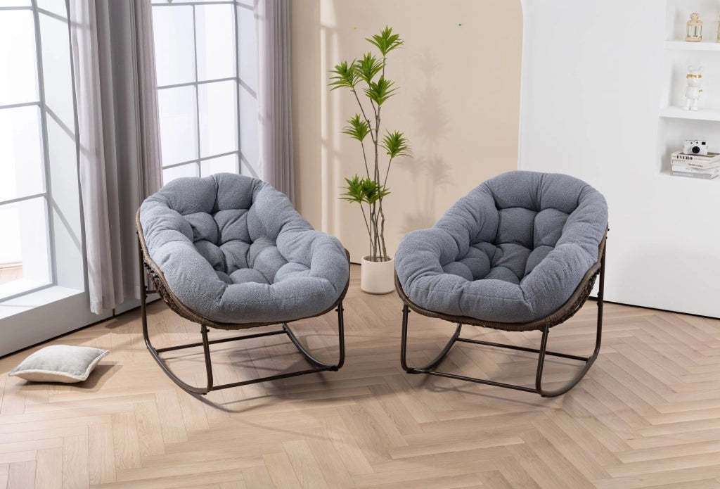 Sedia a dondolo in rattan sintetico grigio 78 × 106 × 90 cm