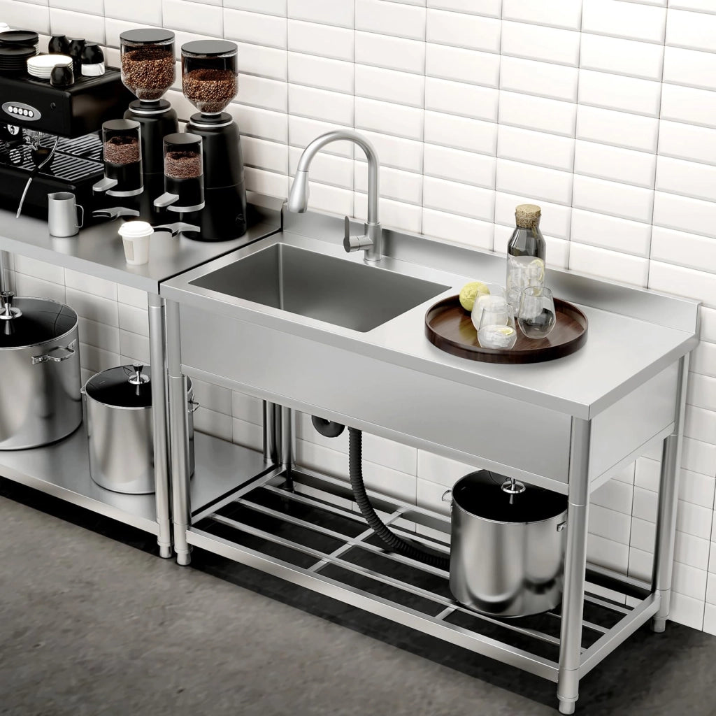 Lavello in acciaio inossidabile con piano di lavoro, 55x120x94 cm, con un vano