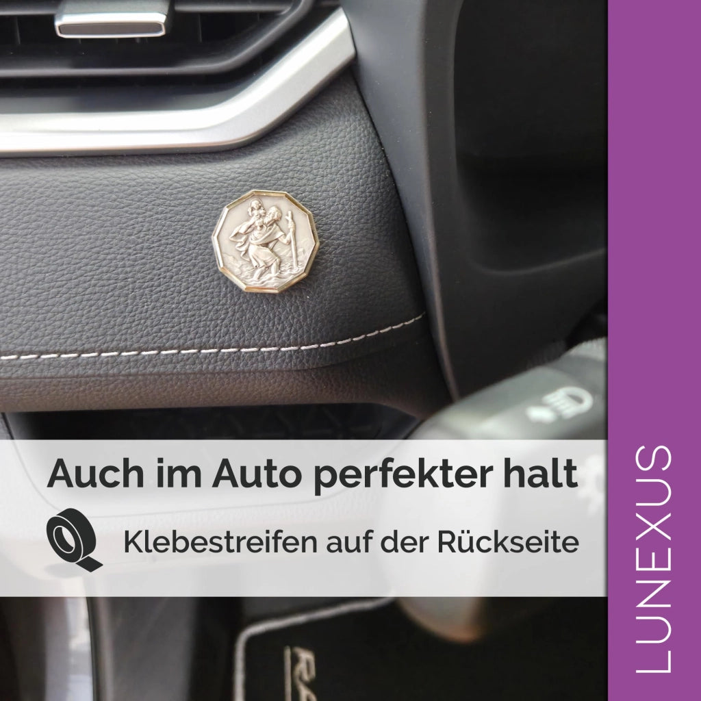 Christophorus, magnete per auto, diametro 3 cm, argento, metallo
