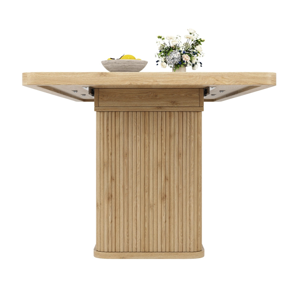 Tavolo da pranzo allungabile con vano contenitore a scomparsa 140 a 180 cm in MDF e metallo con piedini regolabili