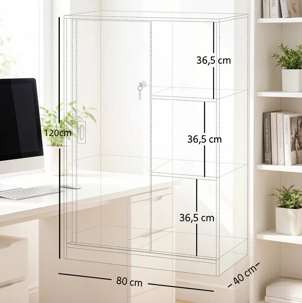 Armadio da ufficio nero con ante scorrevoli e serratura 80×40×120 cm