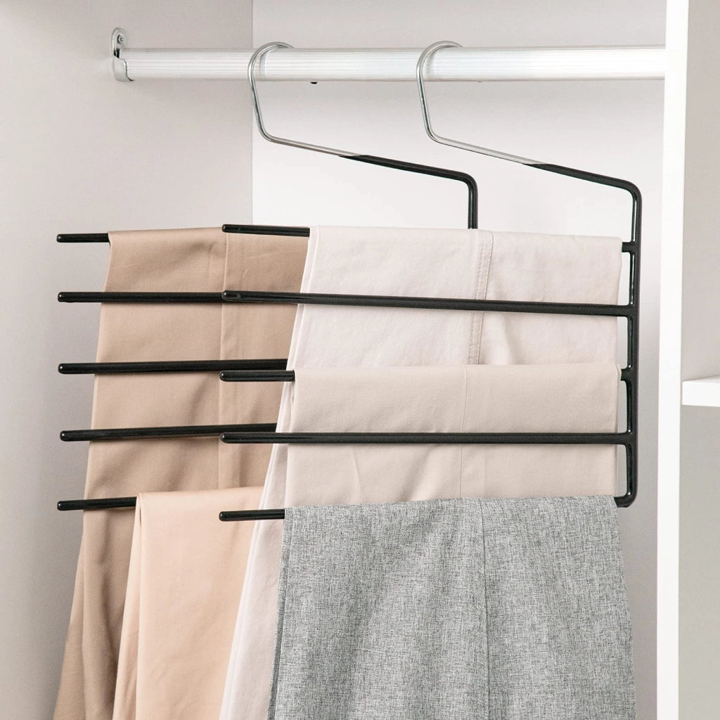 Set di 3 appendiabiti per pantaloni, salvaspazio, con 5 livelli, antiscivolo, per pantaloni e sciarpe