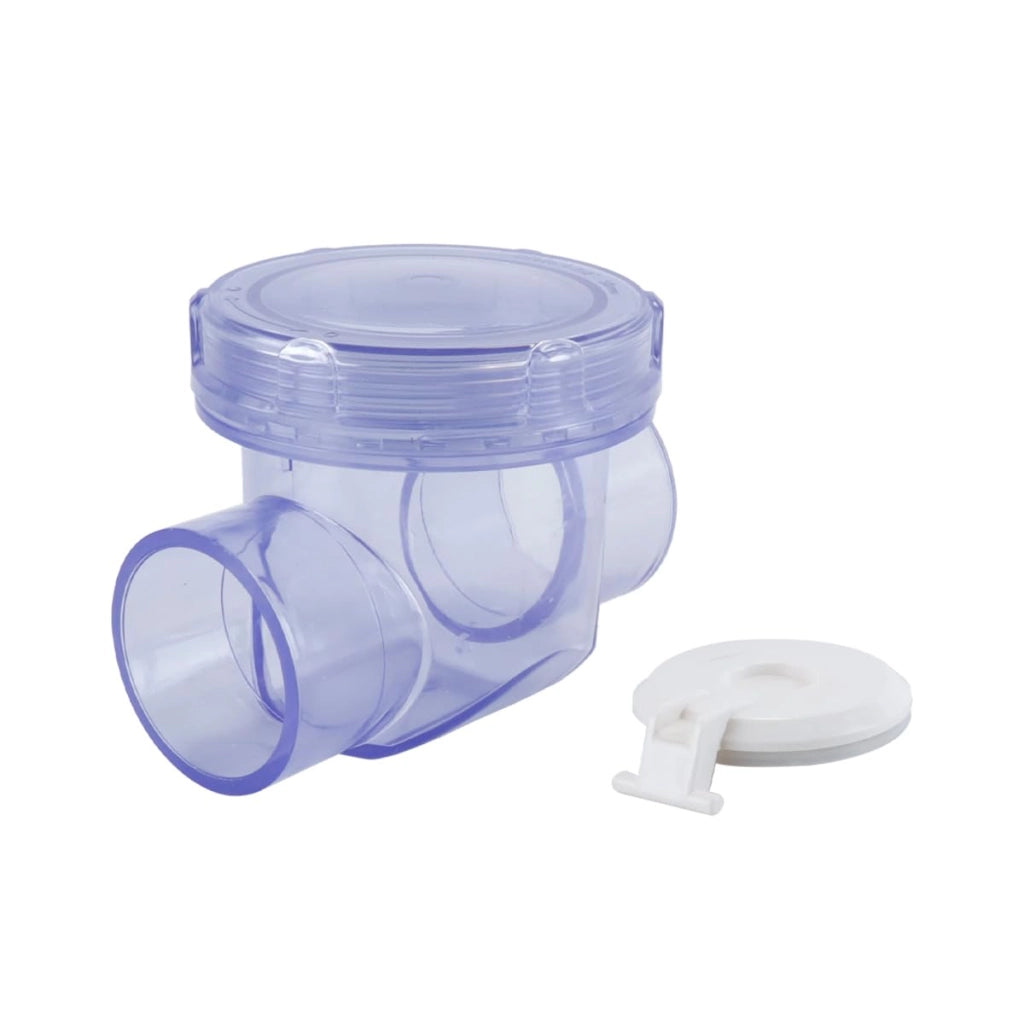 Dispositivo anti-riflusso in PVC, diametro 50 mm, trasparente-blu, per acque reflue