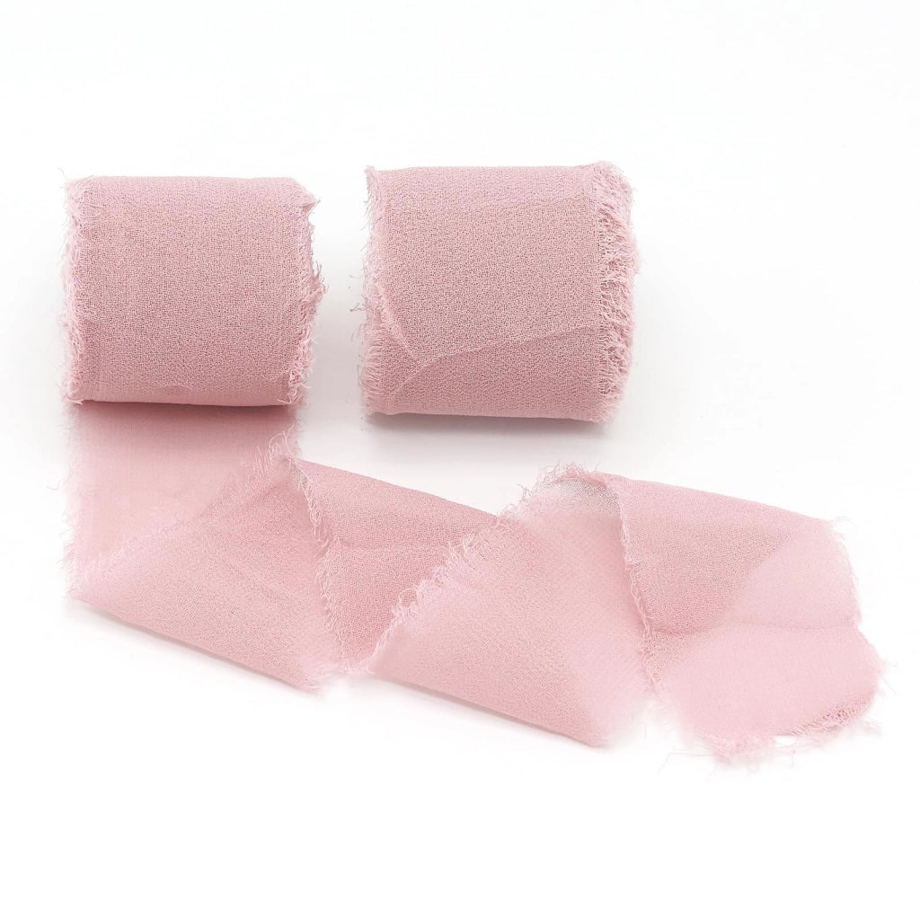 Fasce in chiffon, rosa, con bordo grezzo, confezione da 2 pezzi