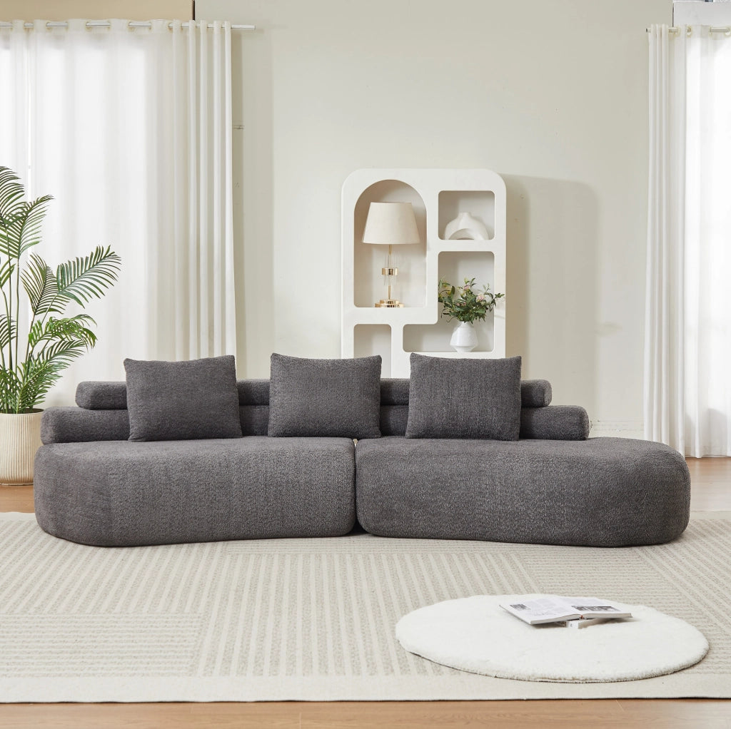 Divano modulare curvo in ciniglia grigio antracite, 3 moduli