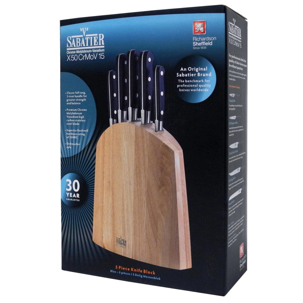 Set di coltelli da cucina in blocco, composto da 5 pezzi: coltello universale, coltello da chef, coltello da pane, coltello per affettare