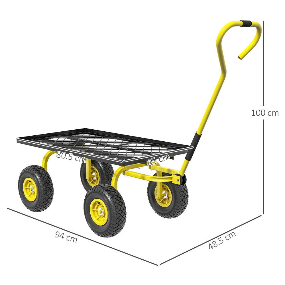 Carrello da Giardino in Acciaio 150 kg con Ruote in Gomma e Maniglia Rivestita per Trasporto e Fai da Te, 94x48.5x100 cm, Giallo e Nero
