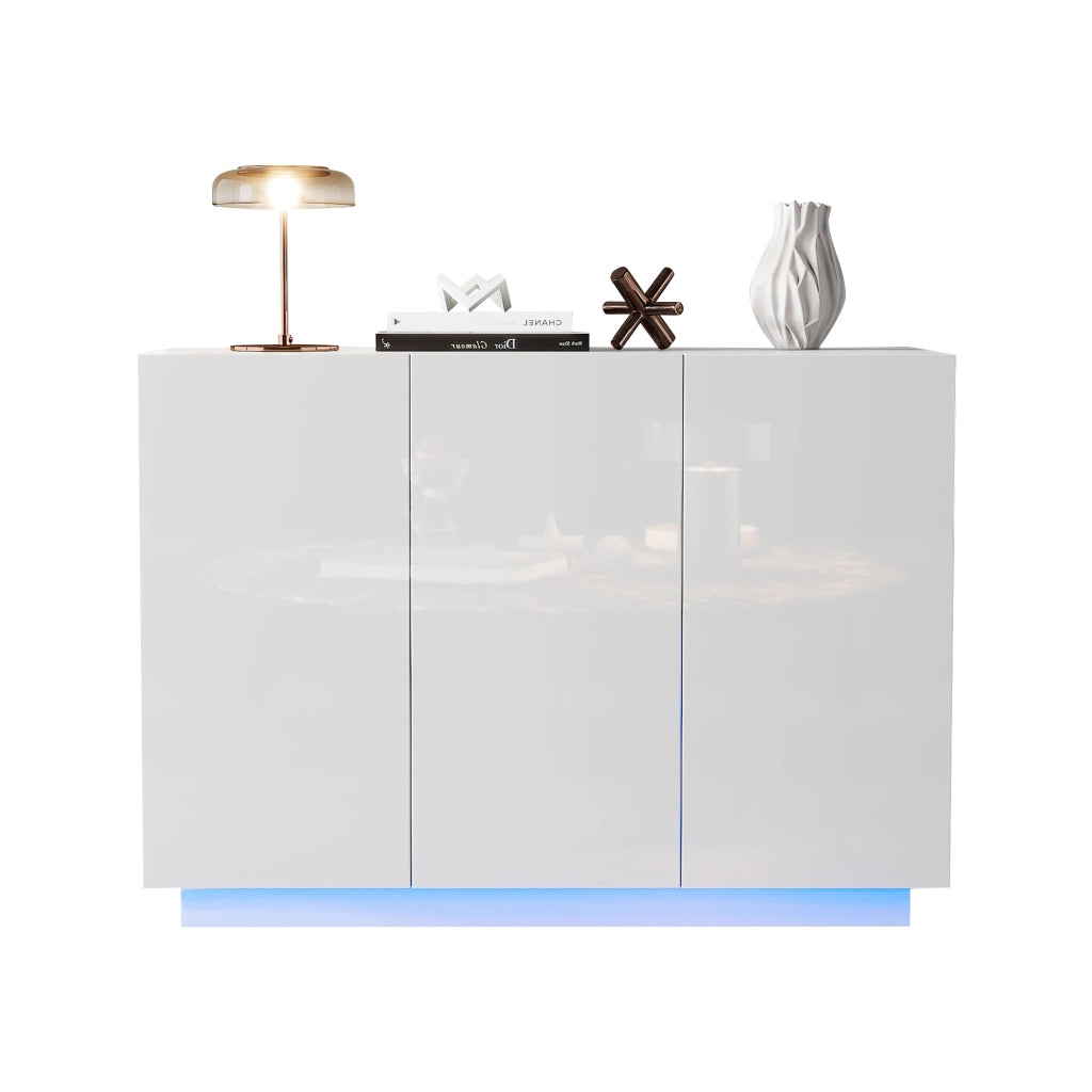 Credenza 120 × 40 × 75 cm con 3 ante e ripiani regolabili in pannello truciolare bianco lucido LED Bluetooth