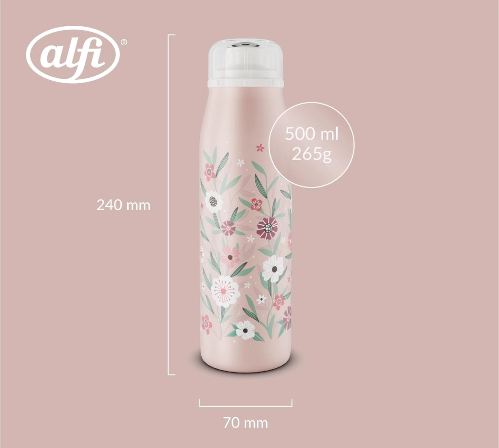 Borraccia termica per bambini, capacità 500 ml, motivo floreale, in acciaio inossidabile, a prova di perdite