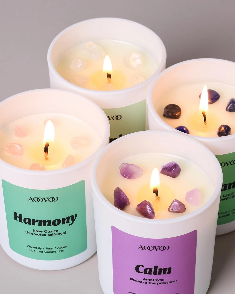 Set di candele profumate, 4 pezzi, 800 grammi, 200 ore di durata, profumazioni: lavanda, gelsomino, ninfea, patchouli