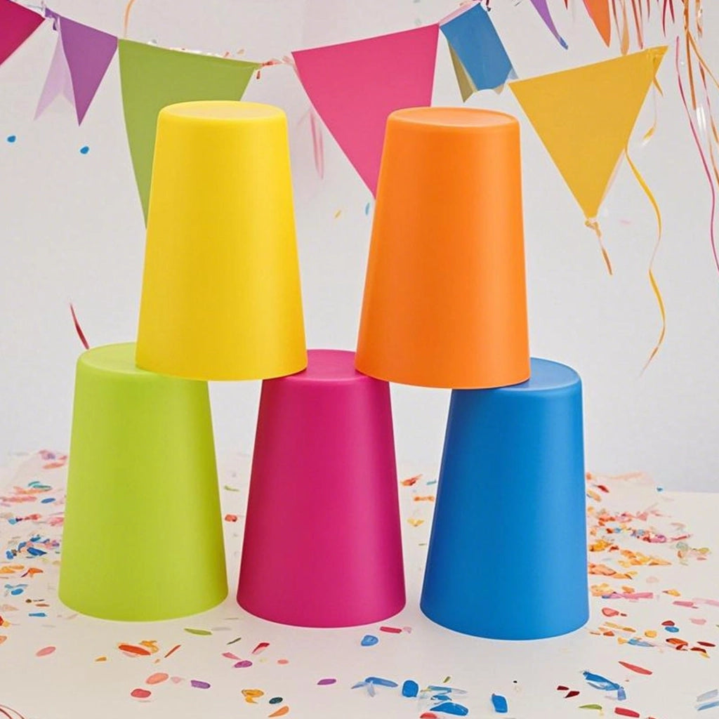 Set di 30 bicchieri in plastica, capacità 260 ml, multicolore, impilabili, riutilizzabili