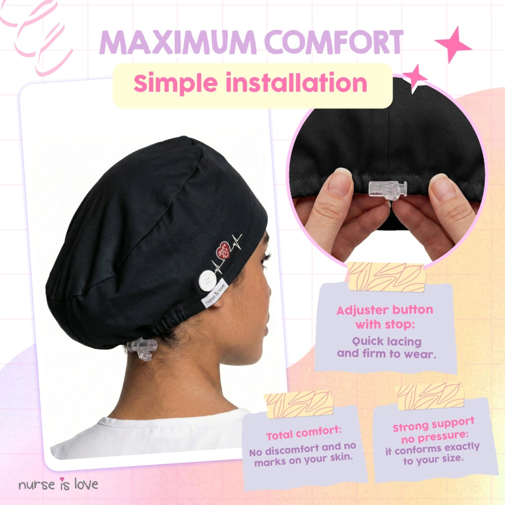 Cappello chirurgico da donna, cuffia per sala operatoria, colore nero
