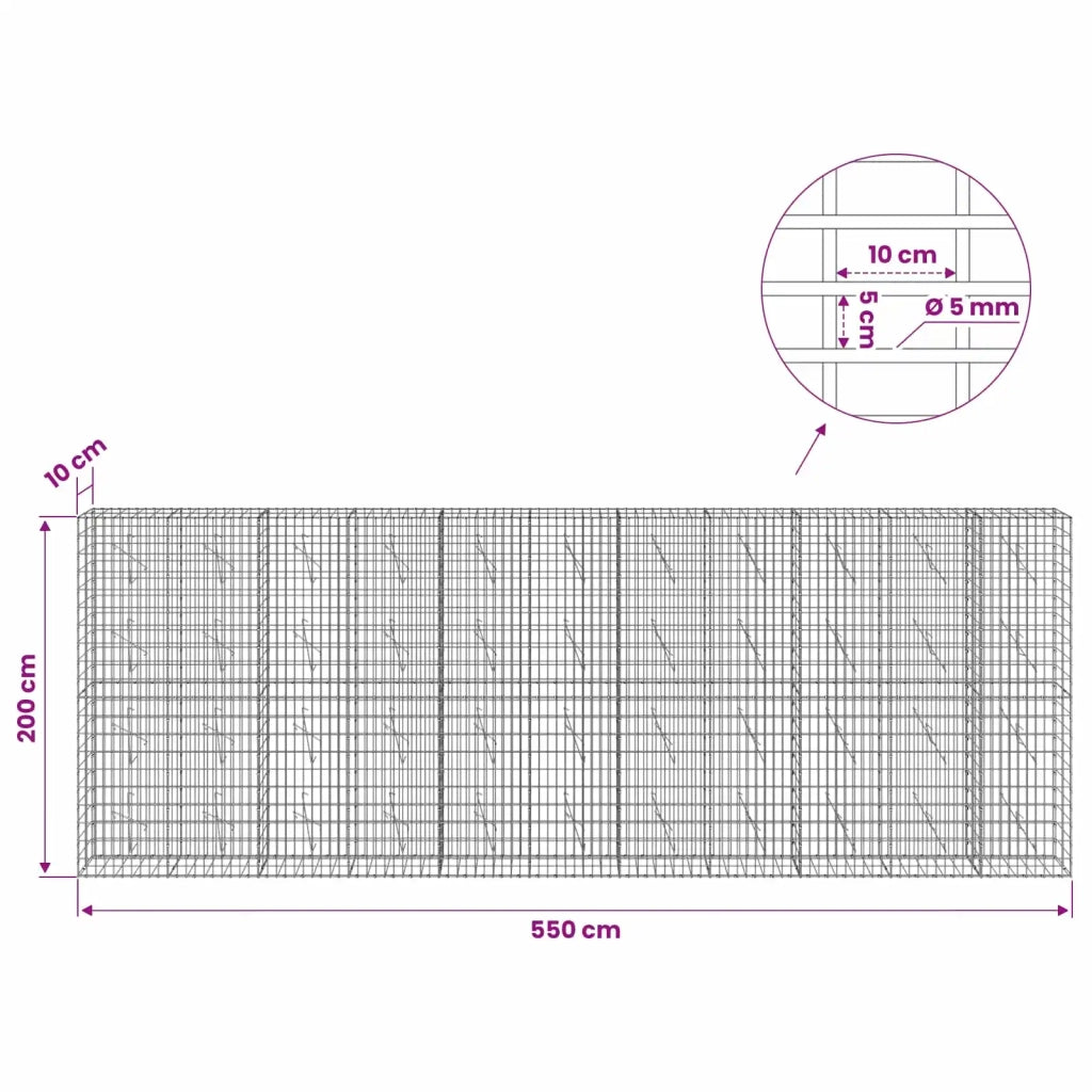 Gabione con Filo da 5 mm e Rete da 5x10 cm 550x10x200 cm 3464501