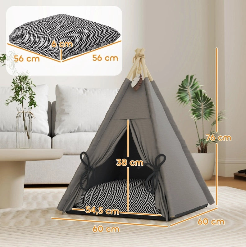 Tipi per Animali 60 x 60 x 76 cm Grigio - Cuccia Comoda per Gatti e Cani