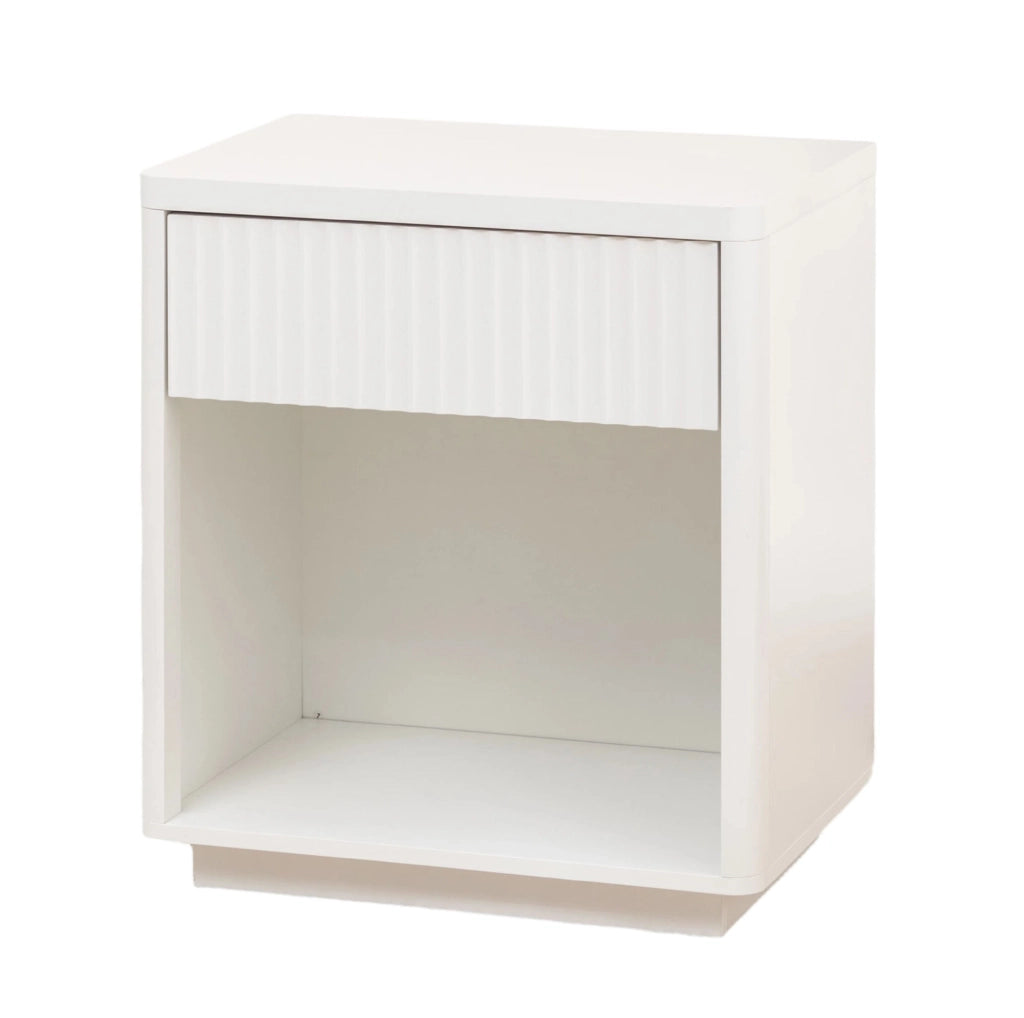 Comodino con Cassetto e Ripiano Aperto in Legno, Design Moderno con Pannello a Increspatura, 63,5x38x46,5 cm