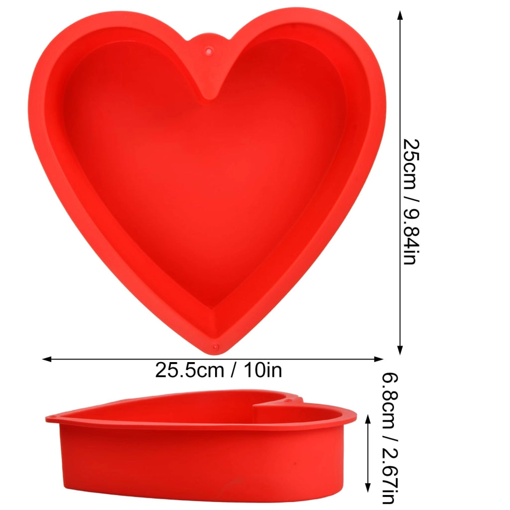 2 stampi in silicone a forma di cuore, diametro 25,4 cm, colore rosso, con rivestimento antiaderente