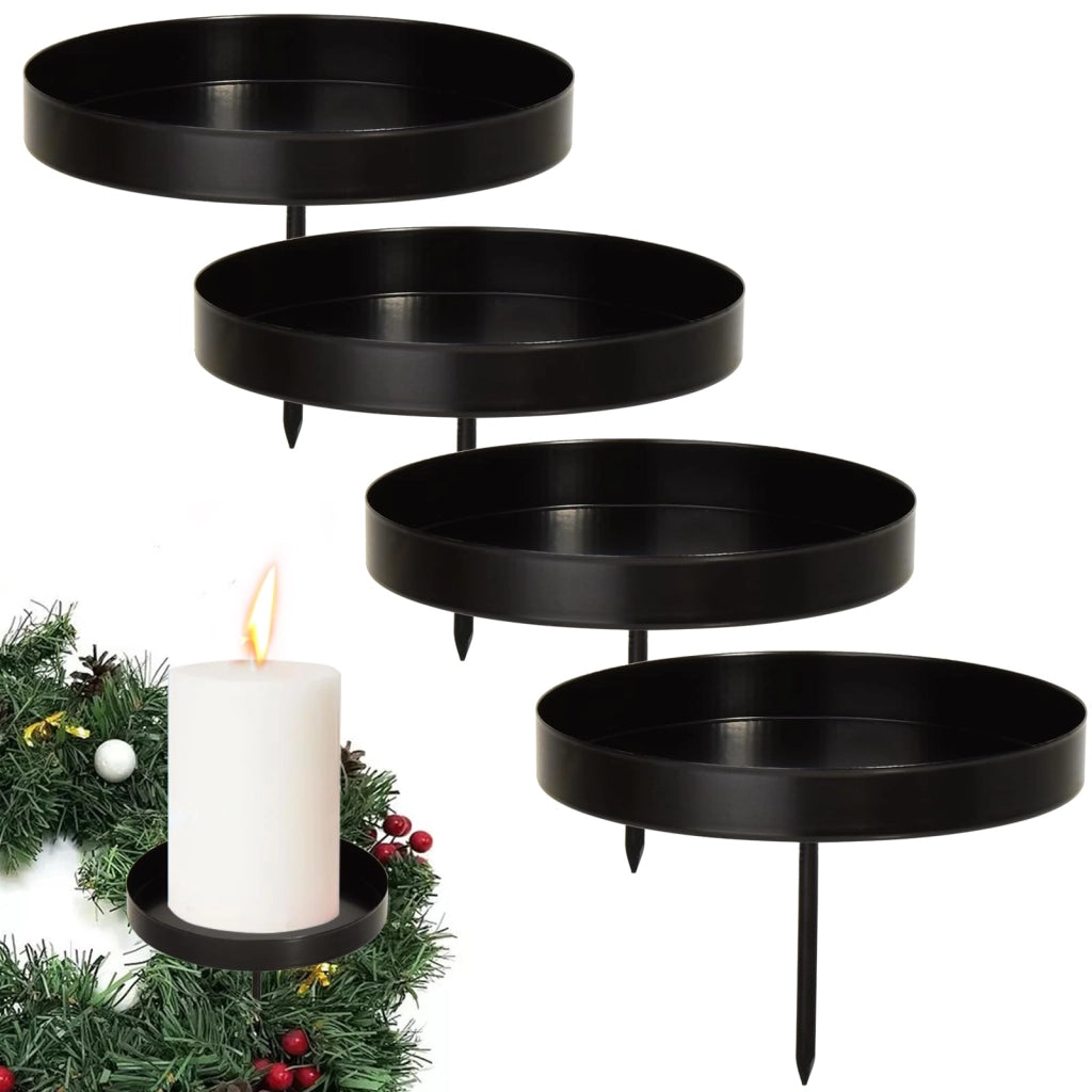 Set di 4 portacandele per candele cilindriche, metallo, nero, 8 cm