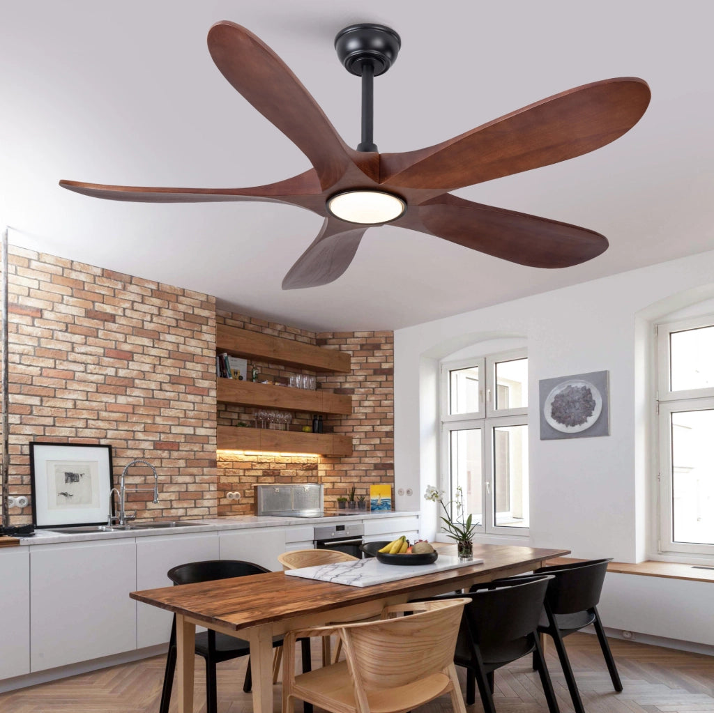 Ventilatore da soffitto con luce e telecomando in legno massello