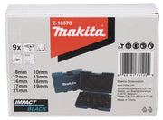 Makita E-16570 – Set 9 Bussole Impact Black Attacco 1/2", Misure 8–21 mm