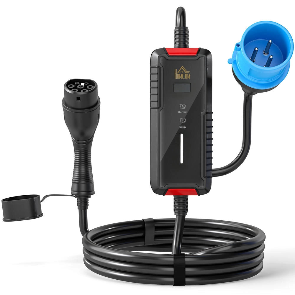 Caricabatterie auto elettrica Tipo 2 EV PHEV 7,4kW cavo 8m regolabile 6-32A IP65 con schermo LCD per garage e casa