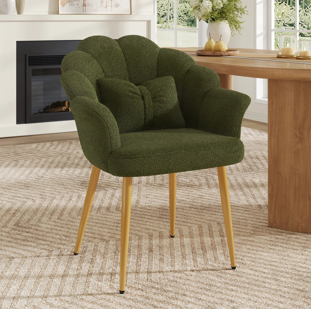 Poltrona 64x65;5x85 cm in tessuto peluche verde; schienale a petalo
