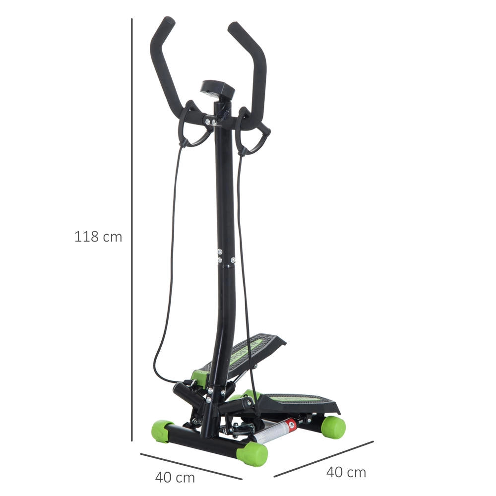 Pedali antiscivolo, stepper fitness con manubrio, 2 elastici e display LCD, verde e nero, per casa, ufficio e palestra