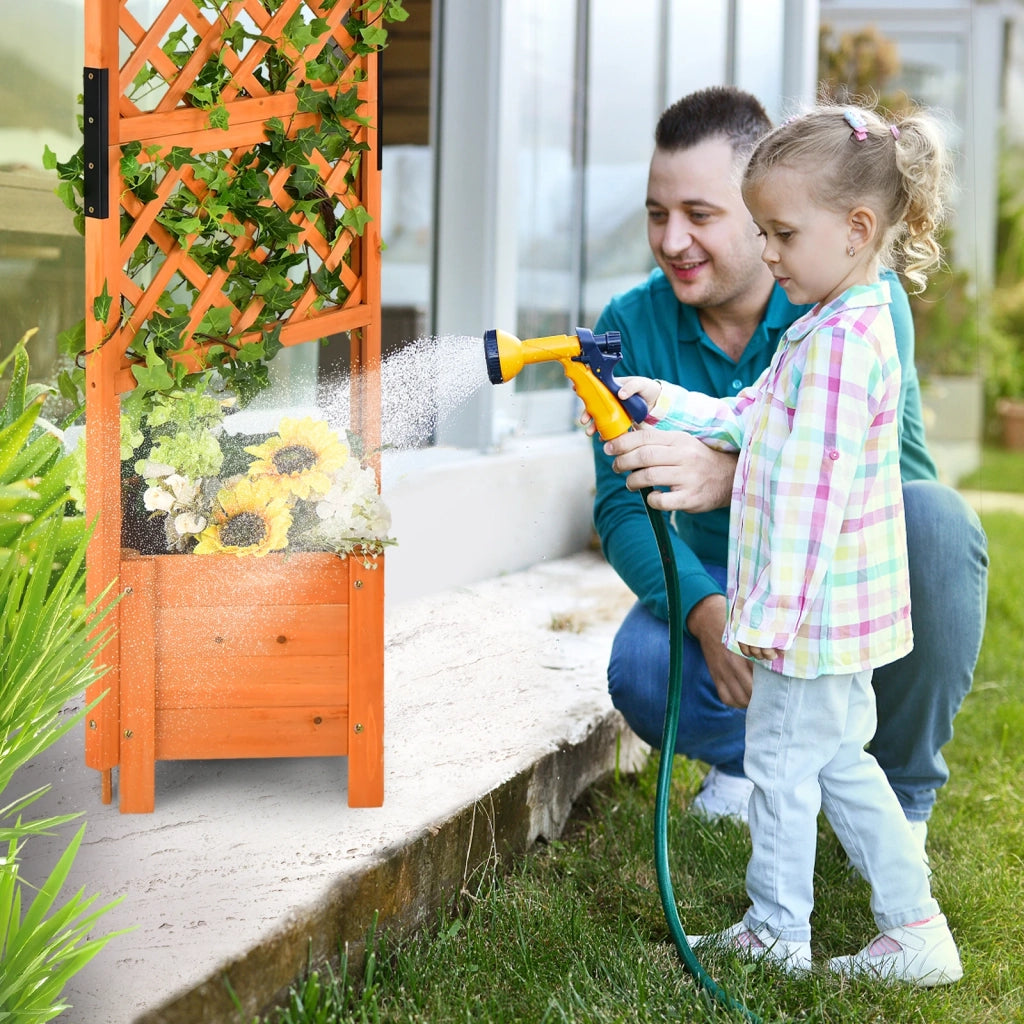 Fioriera Rialzata con Traliccio in Legno di Abete 71 Inch, Fioriera da Giardino per Rampicanti, Arancione, Robusta