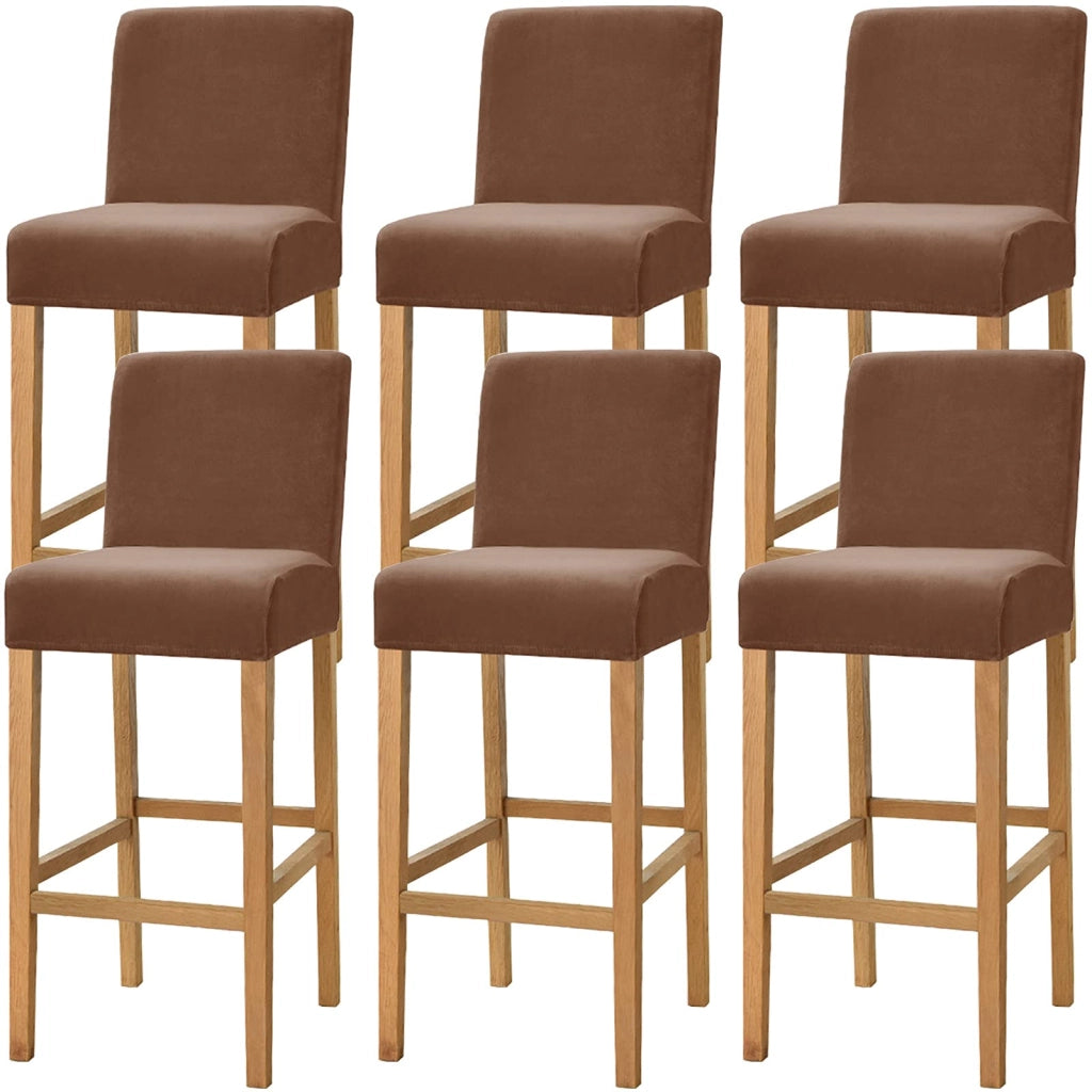 Coprisedili per sgabelli in velluto, elasticizzati, set da 6, color marrone, antiscivolo