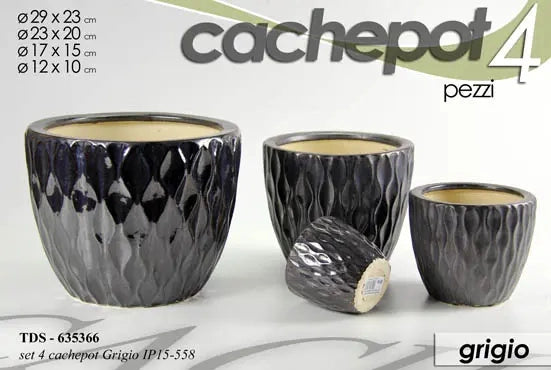 Set 4 cachepot grigio scuro Ø30/23/17/12 cm