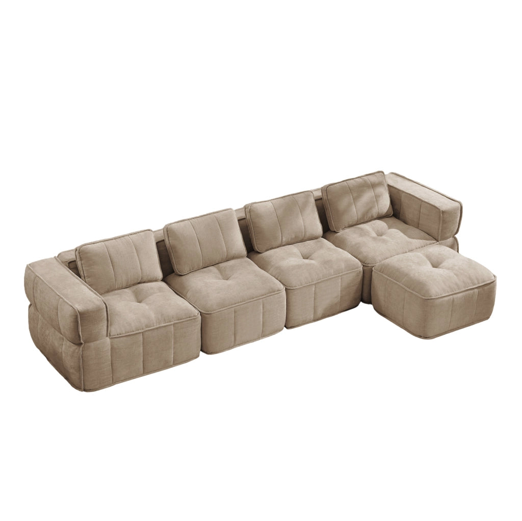 Divano modulare senza telaio con pouf in poliestere color sabbia