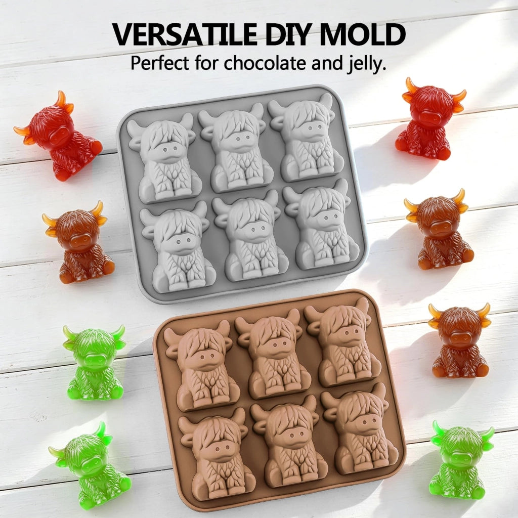Stampo per cubetti di ghiaccio a forma di mucca Highland, set da 2, in silicone, senza BPA