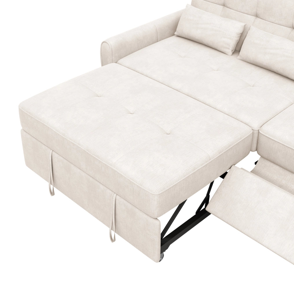 Divano letto 3 posti estraibile in ciniglia beige