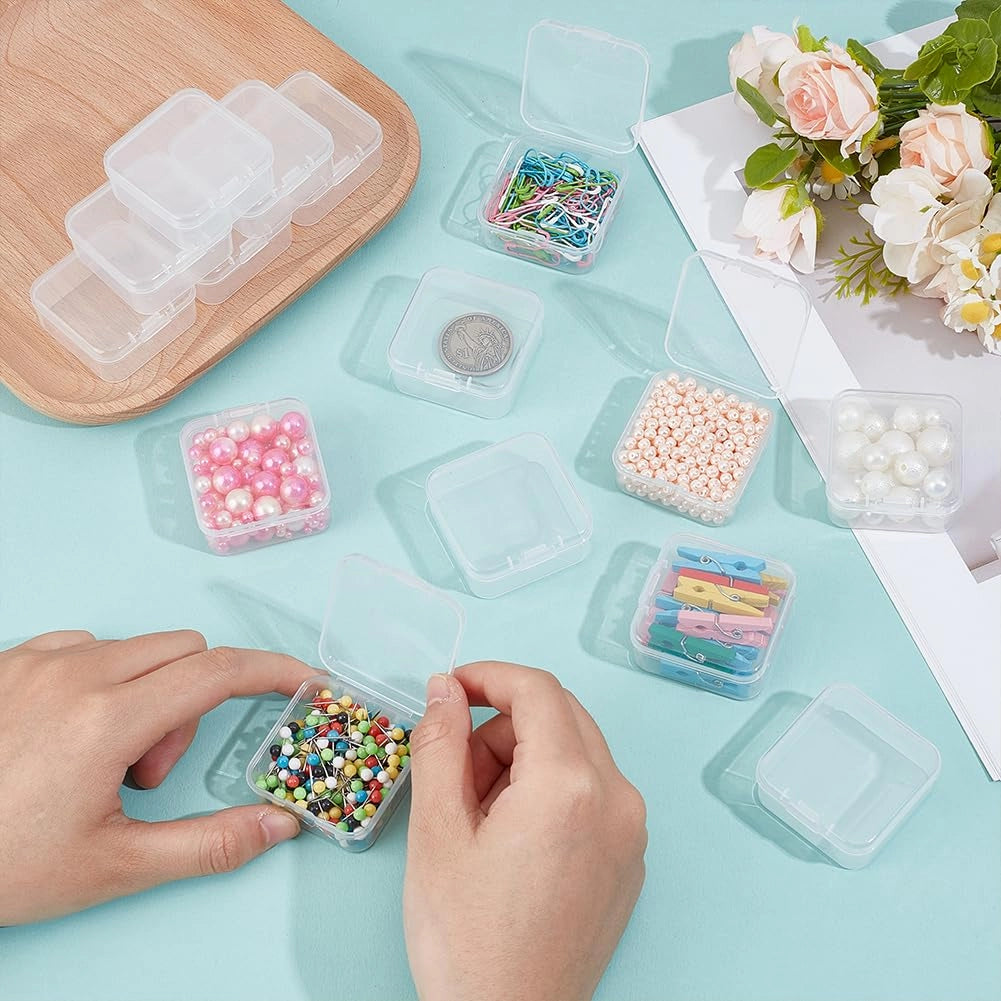 70 mini contenitori trasparenti, di 4,5 cm, con coperchio a ribalta