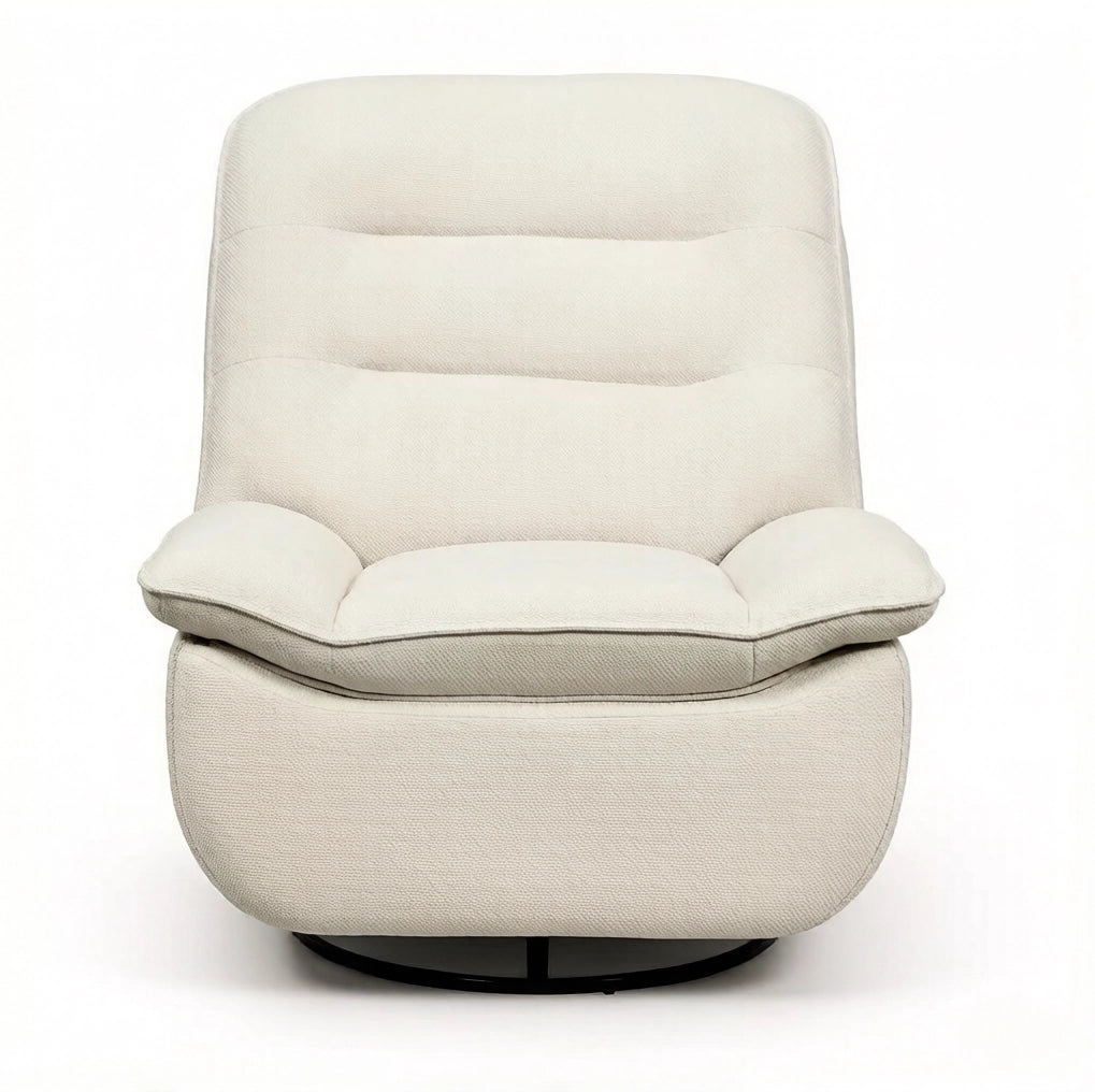 Poltrona relax girevole e dondolante beige con poggiapiedi