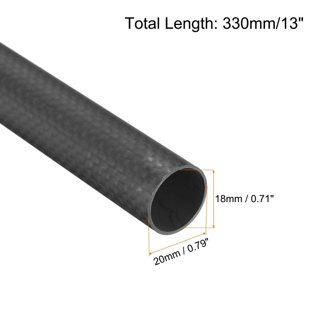 Tubo in fibra di carbonio, 18x20x330 mm, opaco, 3K, rotondo, per modelli radiocomandati