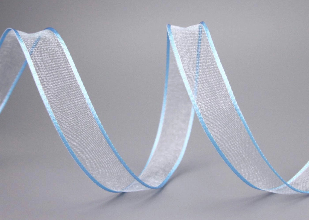 Nastro di chiffon, 20 metri x 15 mm, azzurro chiaro, trasparente, in organza