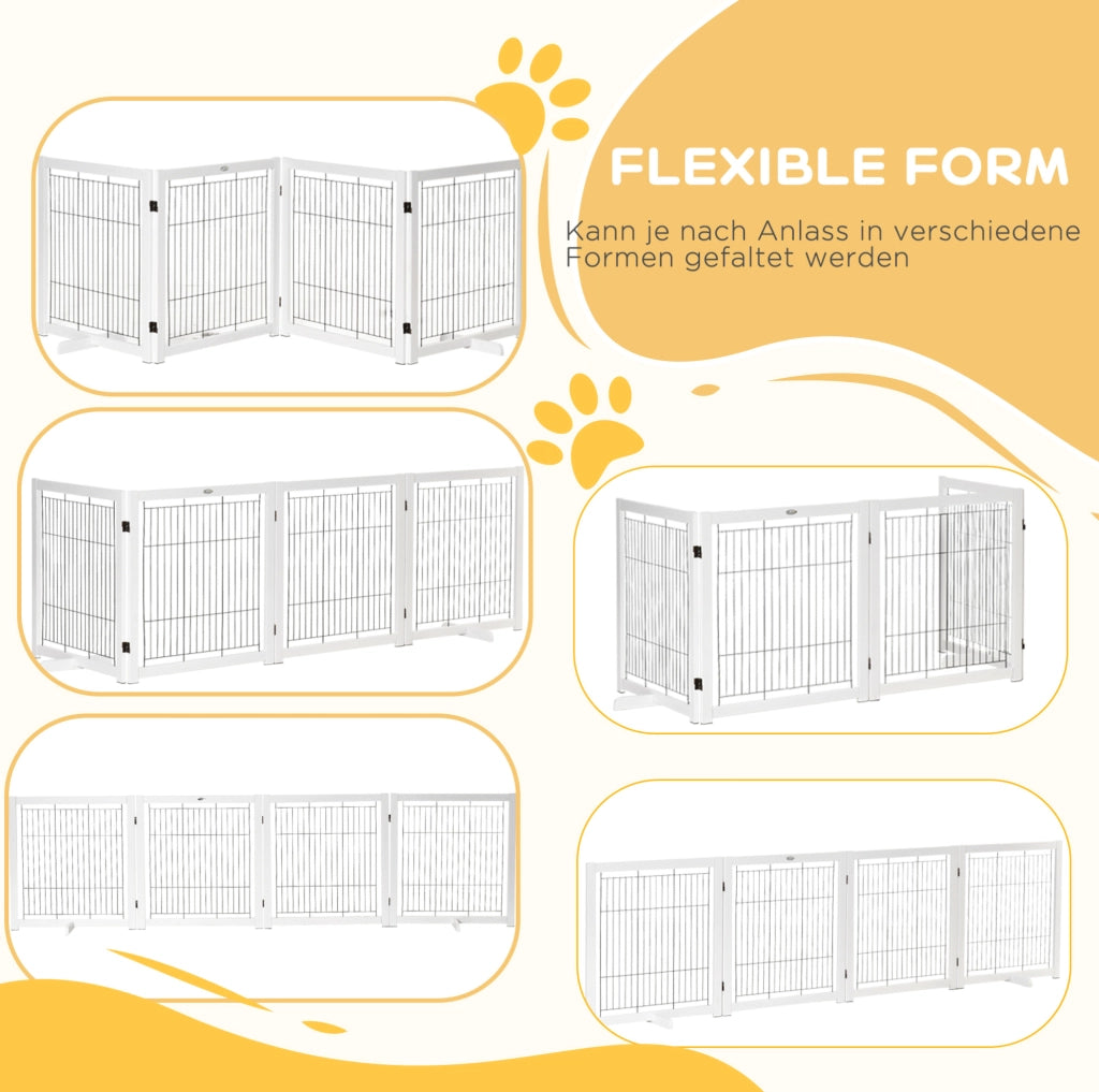 Cancelletto di sicurezza per cani 305 x 35,5 x 82 cm in legno bianco e acciaio