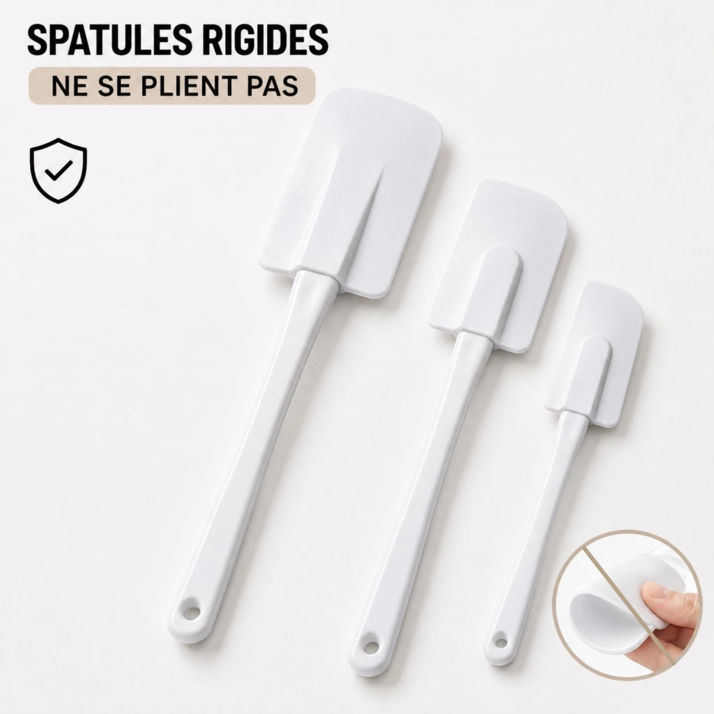 Set di 3 spatole in plastica resistente, lunghezza 24-25 cm, colore bianco