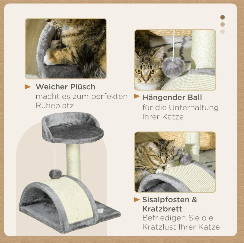 TIRAGRAFFI per gatti 46 cm Grigio con ponte in sisal e gioco sospeso