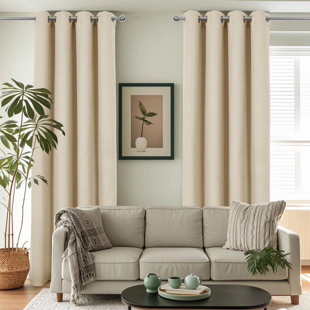Tende oscuranti, set da 2, 137x160 cm, beige, con passanti, in poliestere