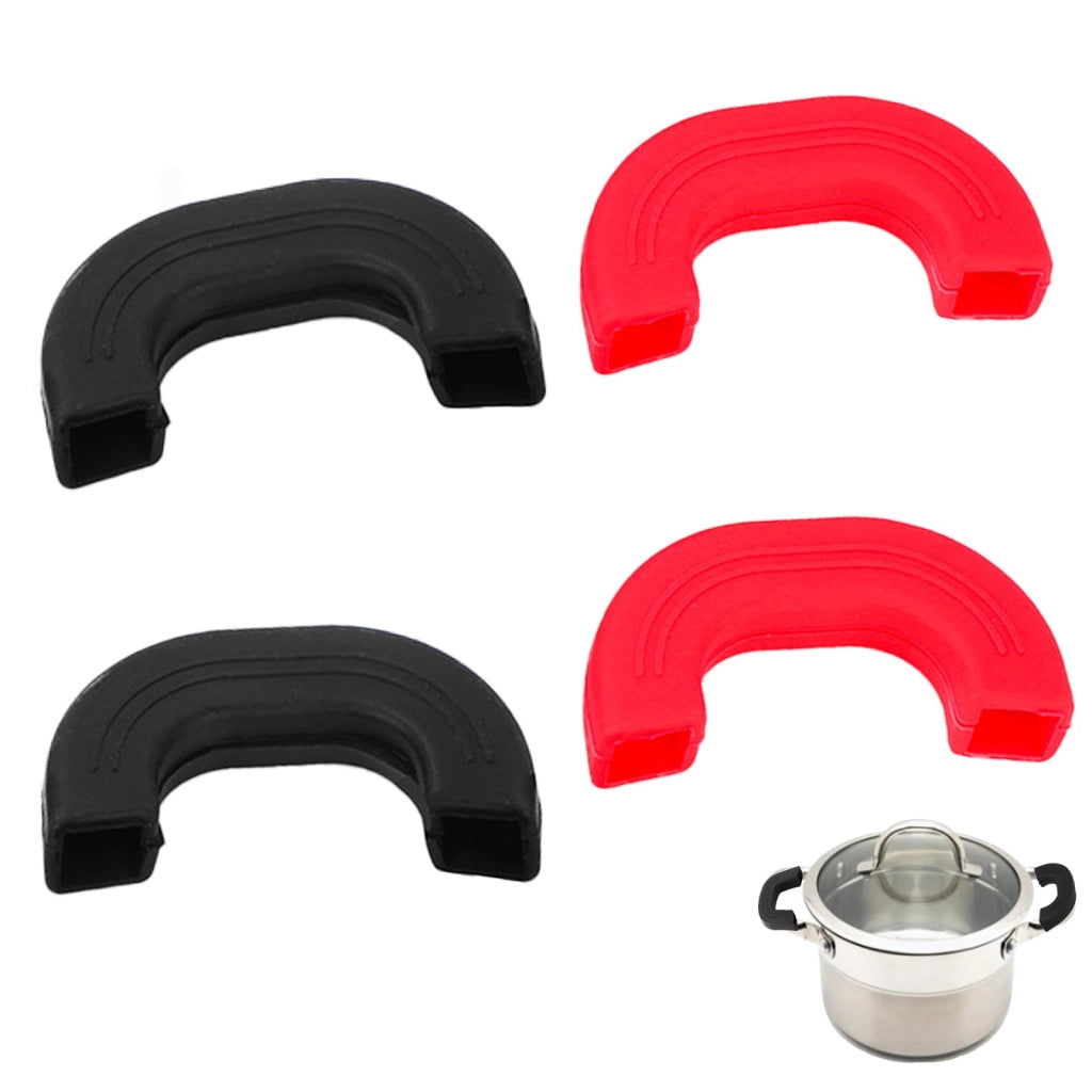 Set di 4 maniglie in silicone per pentole, resistenti al calore, colore rosso/nero