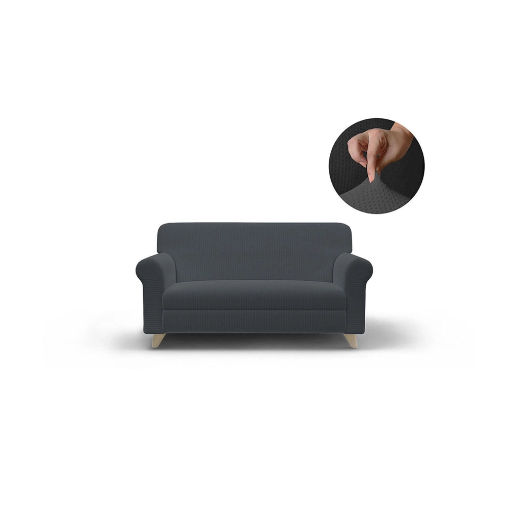Copertura elastica per divano Iris, per divani a due posti, color grigio scuro, lunghezza 130-180 cm