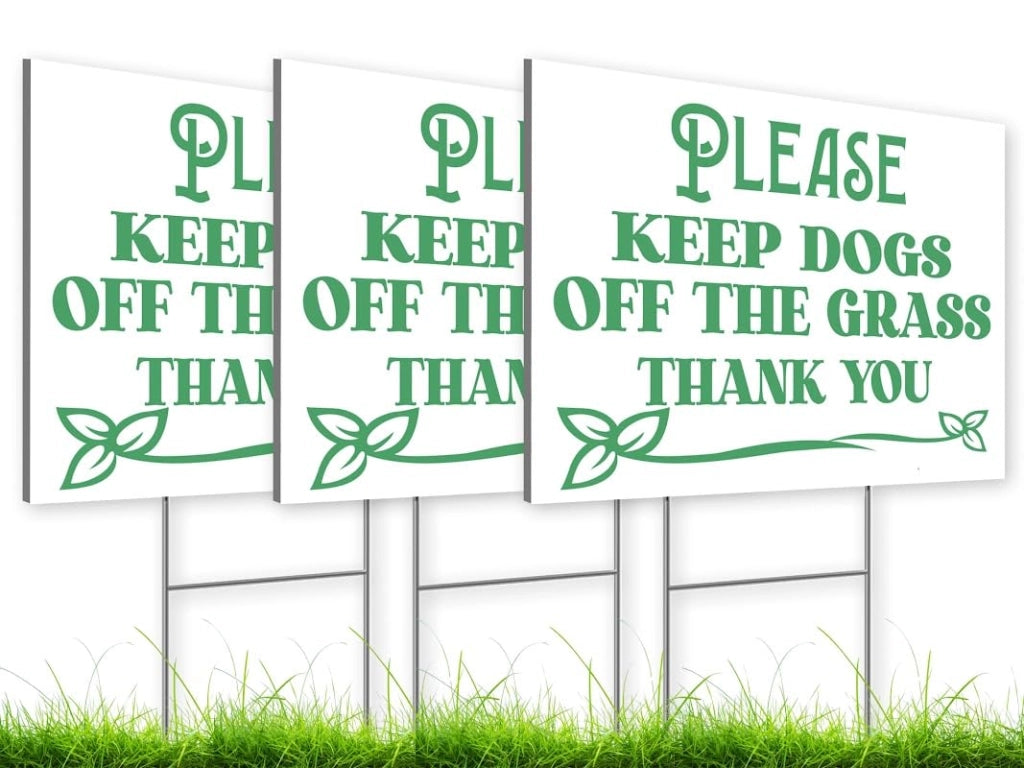 Confezione da 3 cartelli per il prato, dimensioni 20x30 cm, con palo – Divieto di accesso ai cani